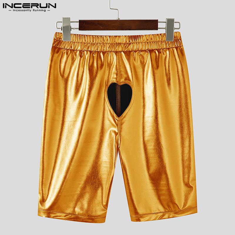 INCERUN Women Men Glitter Shorts Elastic Waist Back Hollow Fitted Mini Pants