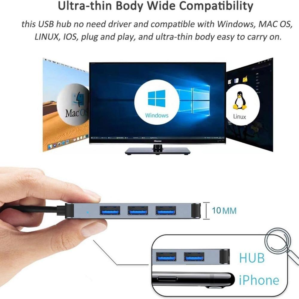 Type C Hub to USB 3 0 Splitter 4 in 1 Multiport Adapter for Phone Laptop Game Console High Speed Data Transfer