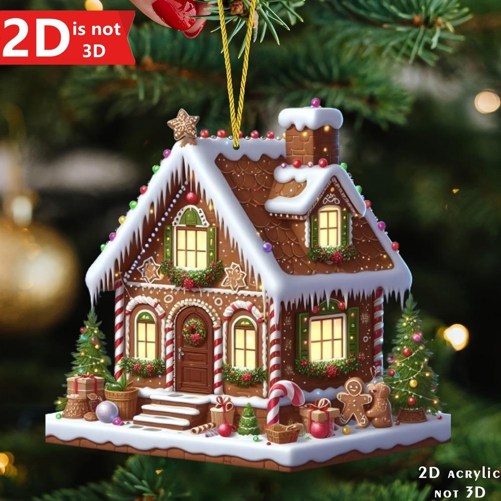 2D gingerbread house ornament for backpacks, cars, and walls. Ideal for Christmas and holiday trees. чистый