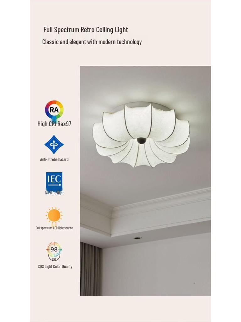 French Mid-Century Wabi-Sabi Ceiling Light: Retro South Seas Fabric Print for Bedroom & Study