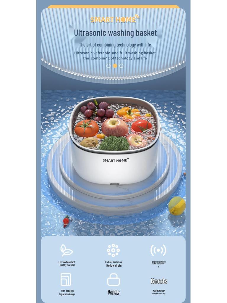 Multifunctional Ultrasonic Vegetable & Fruit Washer with Large Capacity Basin and Drain Basket