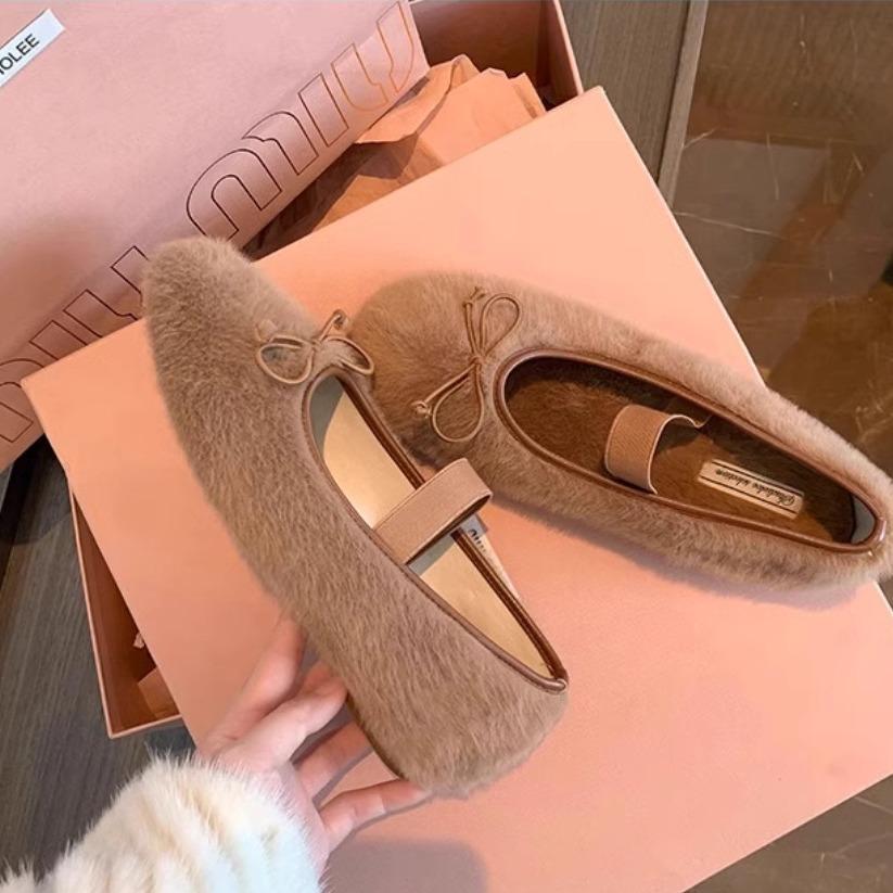 Sweet inner height-increasing fluffy shoes for women's winter new French style with evening wind and velvet to keep warm temperament Mary Jane shoes