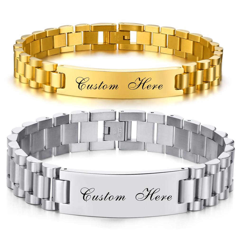 Vnox Pulseiras Personalizadas de Presente de Amor para Casais, Pulseira Combinando de Aço para Mulheres e Homens, Gravar Nome Presentes de Promessa para Ela/Ele