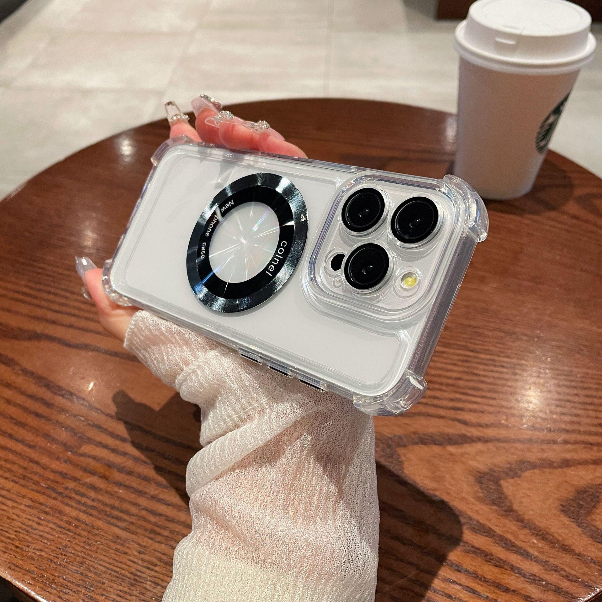 

Подходит для IPhone15PROMAX, Гальванизированные подушки безопасности по четырем углам для защиты от падения, Магнитное кольцо Apple 14 Funhouse Mirror для женщин Apple 11Promax