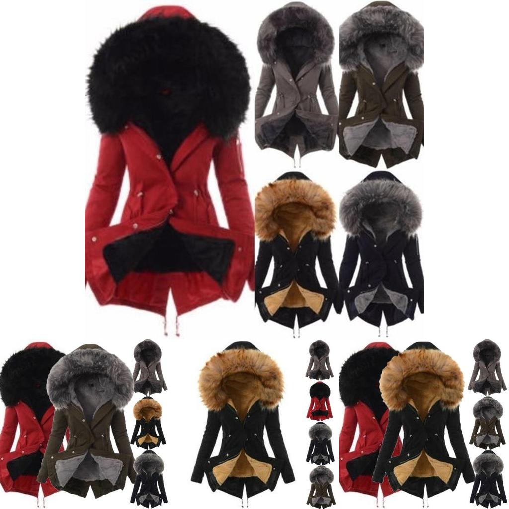 Luxuriously Warm Winter Womens Parka Outwear Military Hooded Coat With Fur Lining