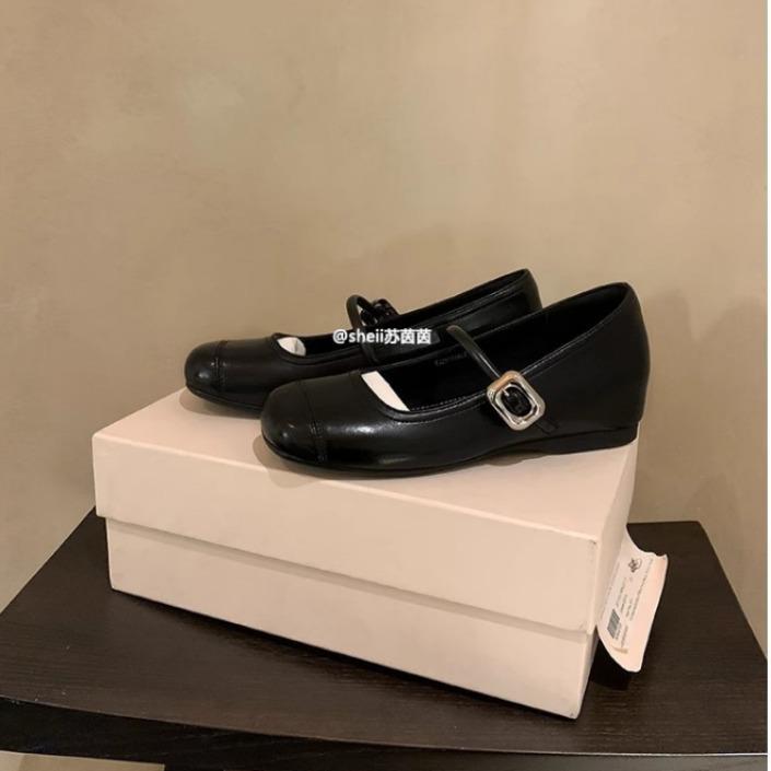 Punkt zweites Haar! Modische vielseitige neue Innenhöhenerhöhung superweiche französische quadratische Schnalle flache Ballerinas Damen Mary Jane Schuhe