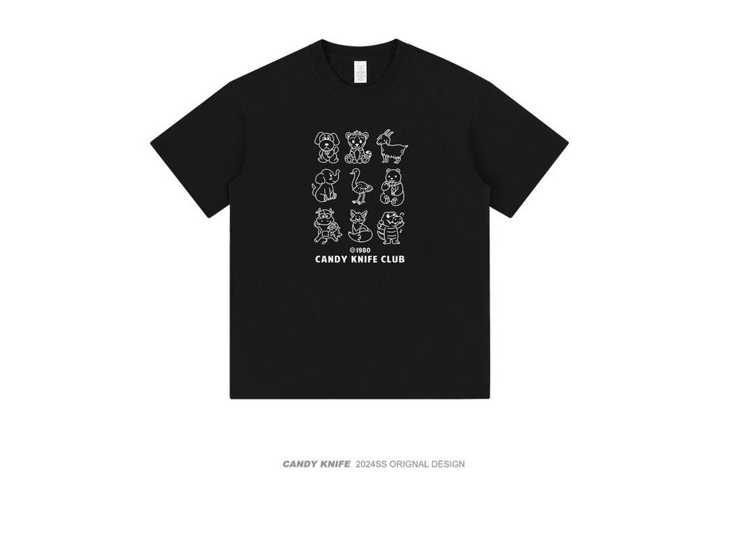 Korean Animal Print Loose Minimalist Unisex Short Sleeve T-Shirt - Summer Casual Round Neck Top