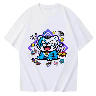 Trendiges blaues Cartoon-Tiger-T-Shirt für Männer Frauen Streetstyle Grafik-Tee Jugendmode Einzigartiges Design Hip Hop Casual Top