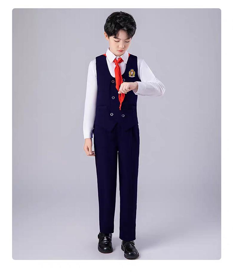 Children's Patriotic Choir Costumes - Boys & Girls Blue Outfits with Red Scarf for Recitation Competitions