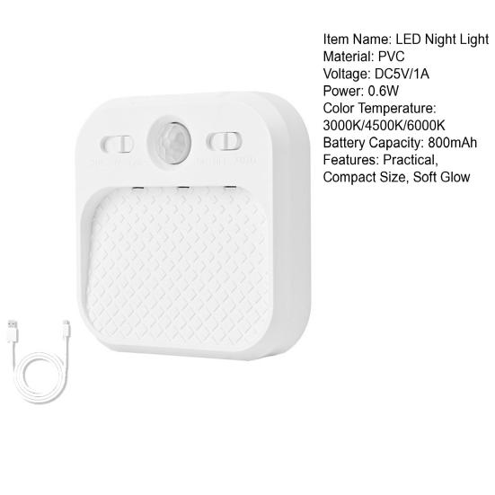 LED Night Light with Motion Sensor Angle Wide Sensing Angle Soft Glow Auto On/Off Rechargeable USB Night Light with 3 Modes