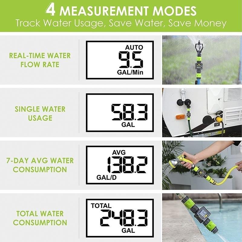 Outdoor Garden Hose Digital Water Flow Rate Meter High Precision Water Flow Consumption Measurement Tool