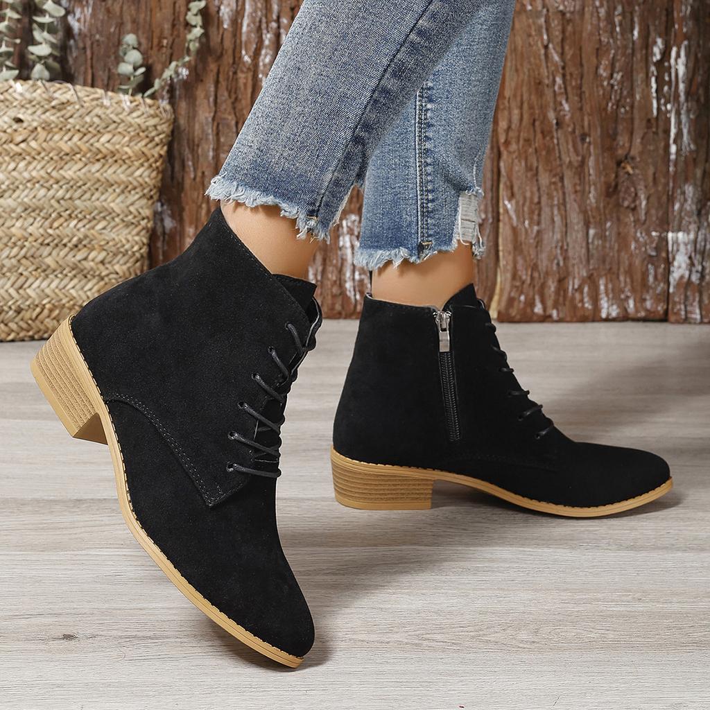 Pointed Martin boots 22 season new solid color square heel side zipper short boots Chelsea boots