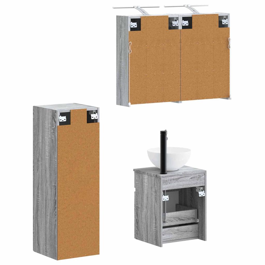 Bathroom Furniture Set 4 pcs Grey Sonoma Engineered Wood and Glass