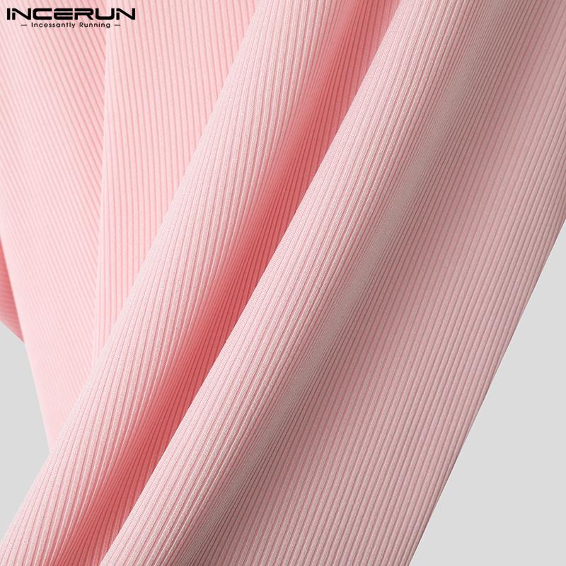 INCERUN Men Summer High Neck Cutout Sleeve Oversleeve Rib Casual Fitted Short Tank Tops