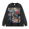 Tricou greu din bumbac spălat, cu mânecă lungă și imprimeu grafic vintage, unisex, streetwear, croială supradimensionată