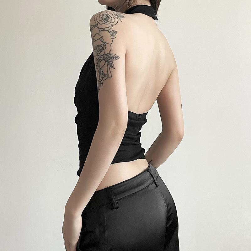 Solid Color Simple Casual All-match Cool Confident Sexy Beautiful High Street Summer Travel Women's Thin Halter Vest