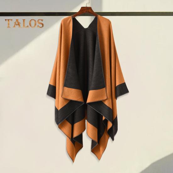 Women Warm Shawl Wrap Fall Winter Double-Sided Open Front Cape with Color Contrast Multiple Ways to Wear Poncho Sweater