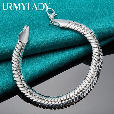 Pulsera de cadena de serpiente lateral de Plata de Ley 925 de 10mm para mujer y hombre, amuleto para boda, fiesta de compromiso, joyería de moda