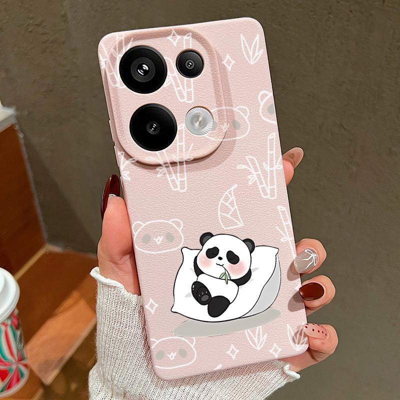 Pandas Pattern Silicone Soft Case for Xiaomi 13t Poco X6 M6 Pro Redmi Note 14 13 12 11 10 Pro Shockproof Leather Texture Plain Color Slim Cover