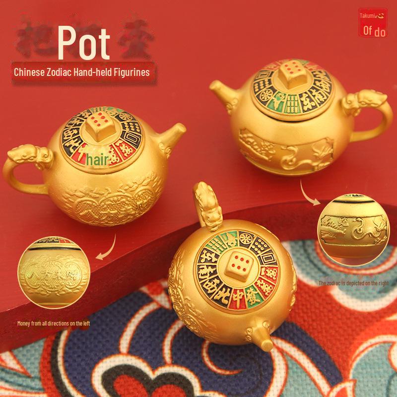 Zodiac Rotating Alloy Teapot Keychain - Handheld Potter's Handle