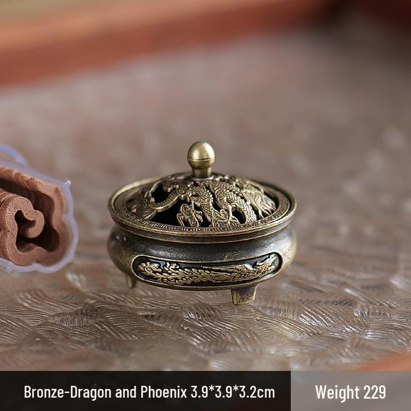 Ancient Dragon & Phoenix Incense Burner: Classical Aromatherapy Plate with Auspicious Cloud Design for Home