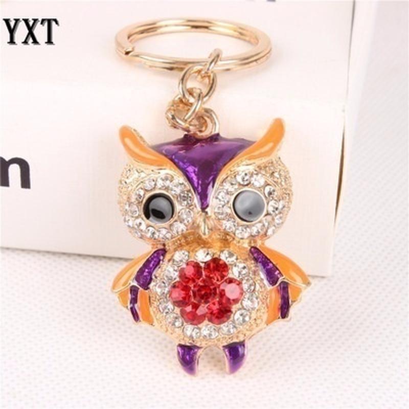 

Симпатичные сова кристалл брелки кольца для женщин горный хрусталь кошелек сумка подвеска подвеска для автомобиля брелки фиолетовый