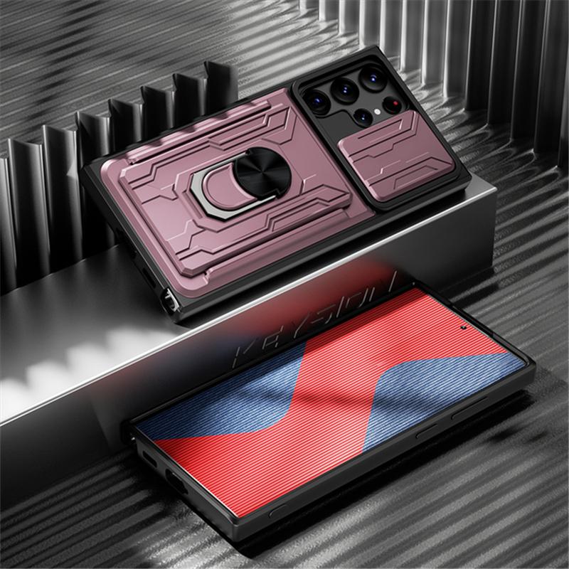 Phone Case For Samsung Galaxy S23 Ultra Plus Shockproof Card Holder Slide Camera Protection Armor Ring Cover On For Samsung S23 S23Ultra S23Plus Cases