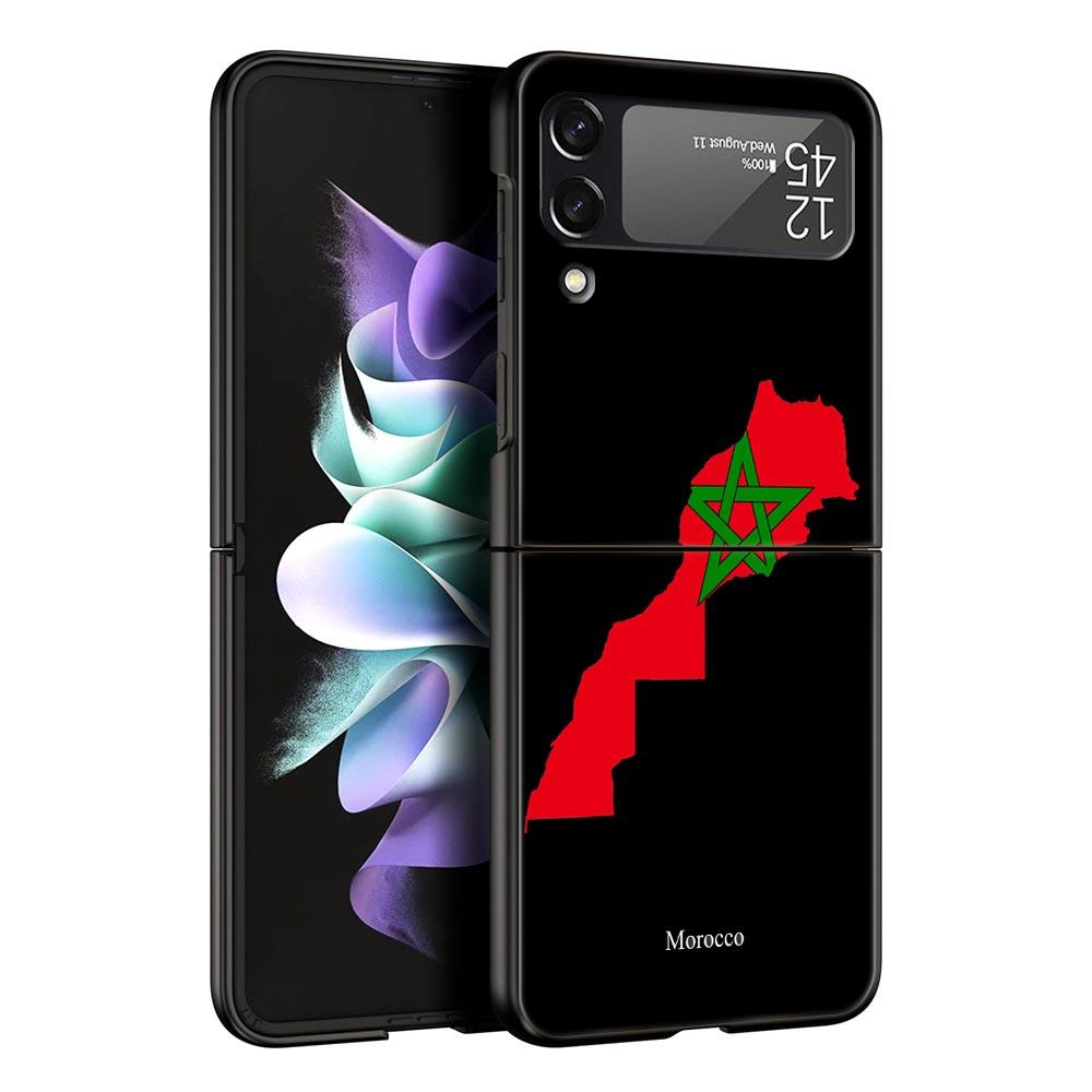 

For Samsung Galaxy Z Flip 3 4 5 Hard Black Folding PC Phone Case Morocco Flag Soccer For Samsung Z Flip3 Cover Protect Shell Galaxy Z Flip 5