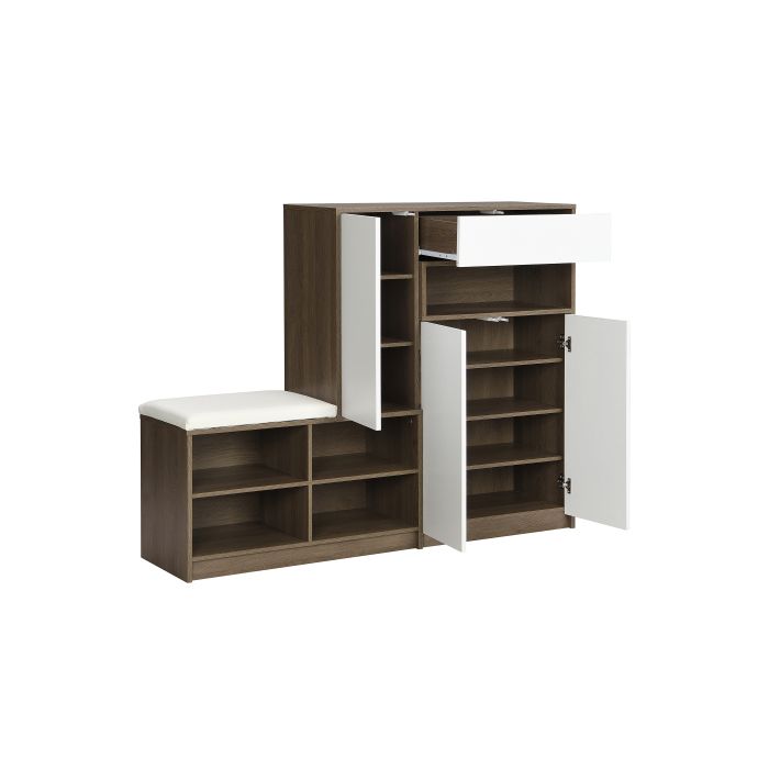 Support à chaussures - MUVOE - Multifonctionnel - Siège rembourré - Blanc - 15 paires