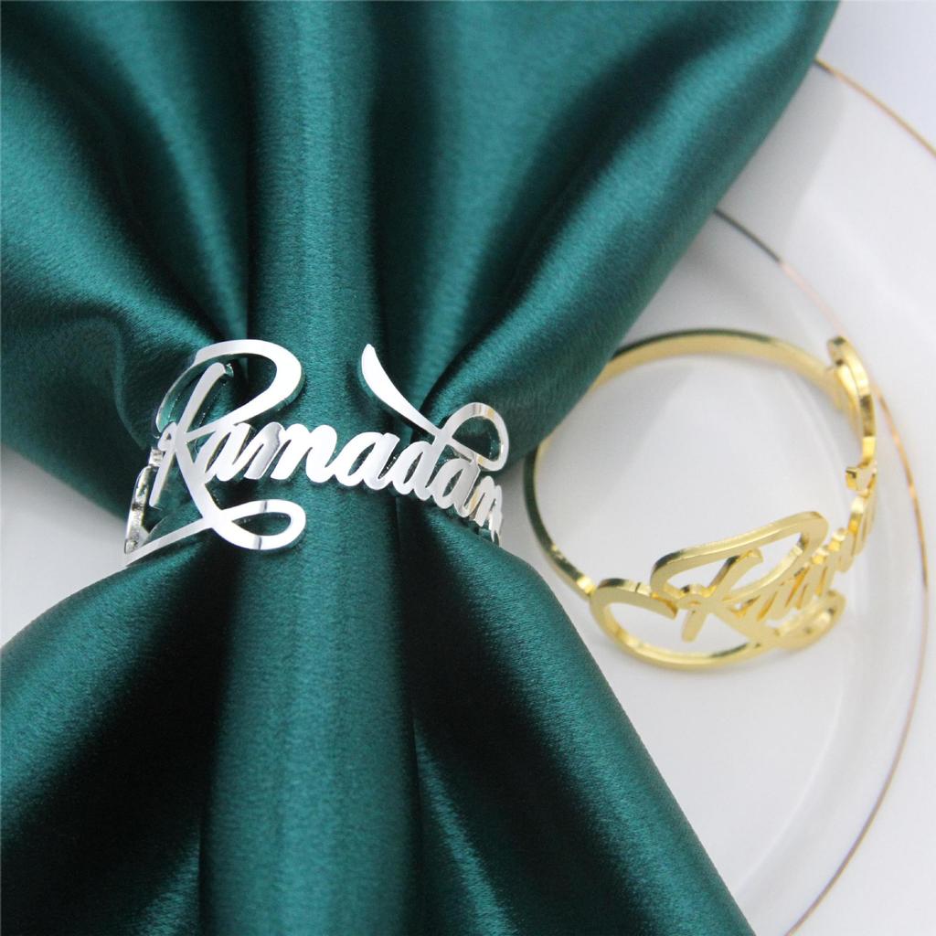 6Pcs New Ramadan Napkin Rings Metal Gold Bismillah Eid Mubarak Table Napkin Holders Ramadan Decoration Eid Party Supplies