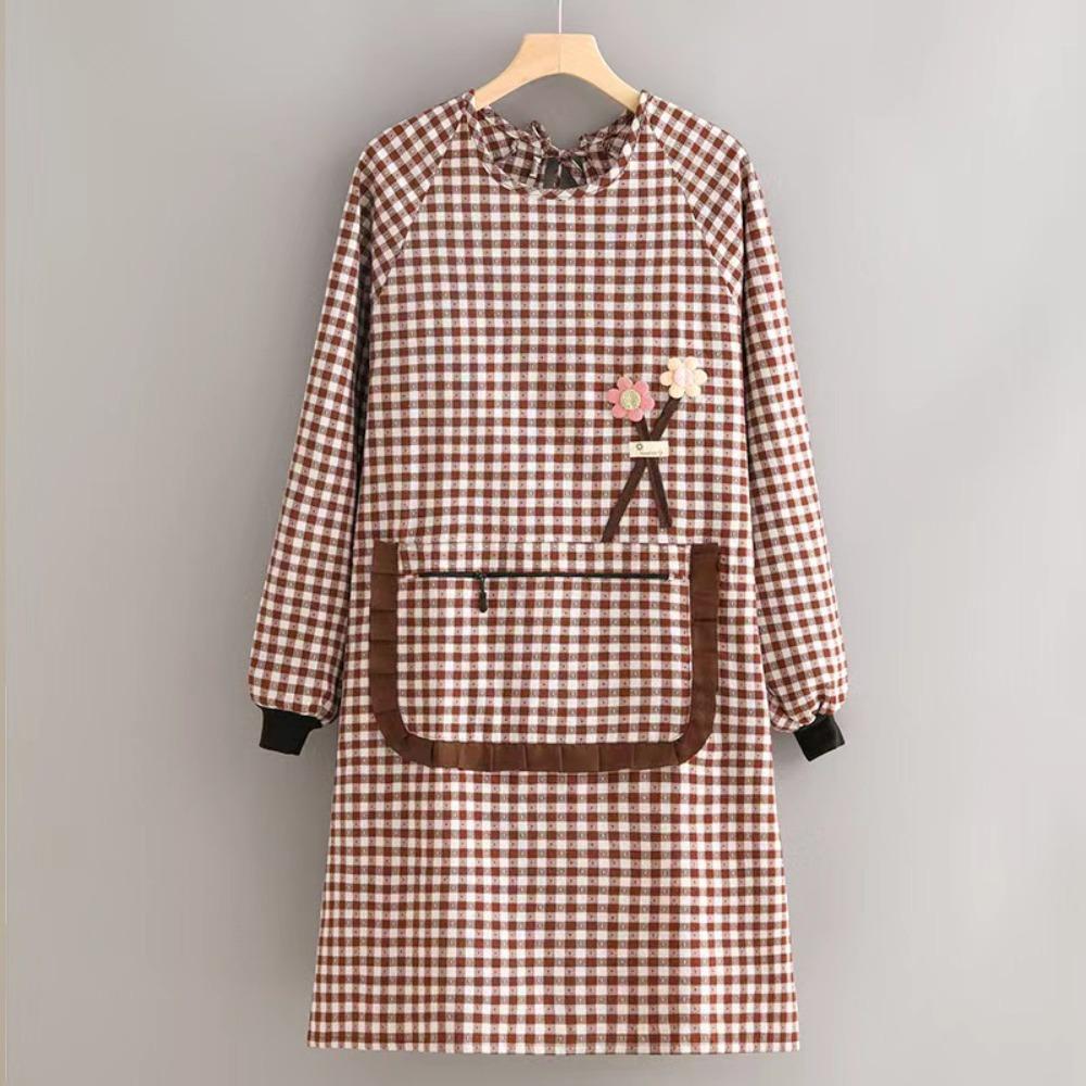 Dirt-resistant Women Long-sleeved Apron Breathable Kitchen Cooking Apron for Catering Work