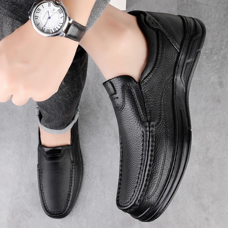 Men's Breathable Leather Casual Shoes - Non-slip, Soft Sole, Size 45-46, Business Formal Shoes