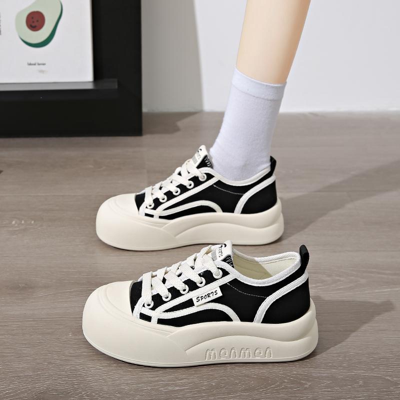 Канвас новые весна и лето размер спортивные и повседневные кеды большие носы хлебные туфли 34 чёрный