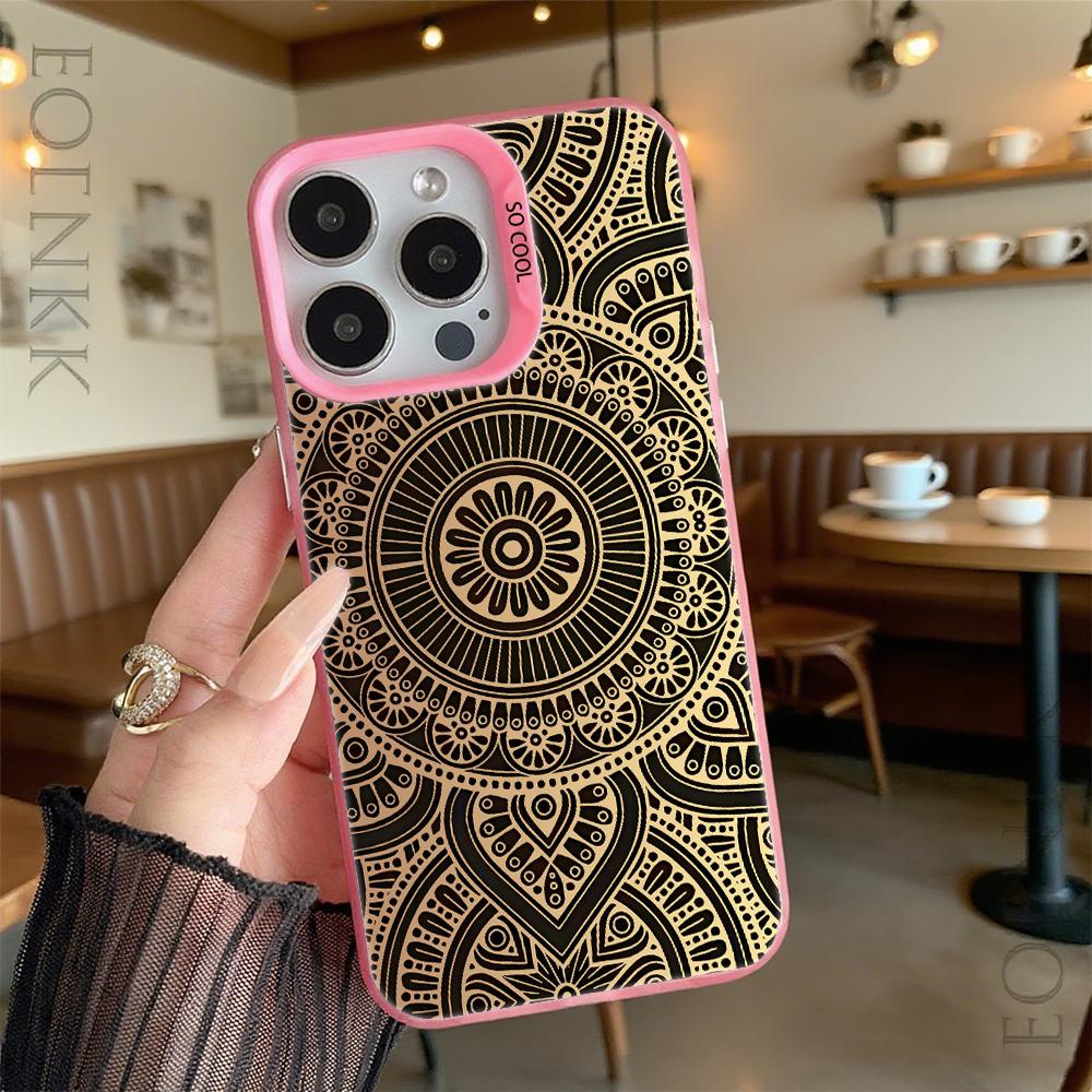Intricate Gold Mandala Pattern Hard Phone Case for Iphone 16 15 14 13 12 11Pro Max Mini Shockproof Anti-Scratch Protective Cover