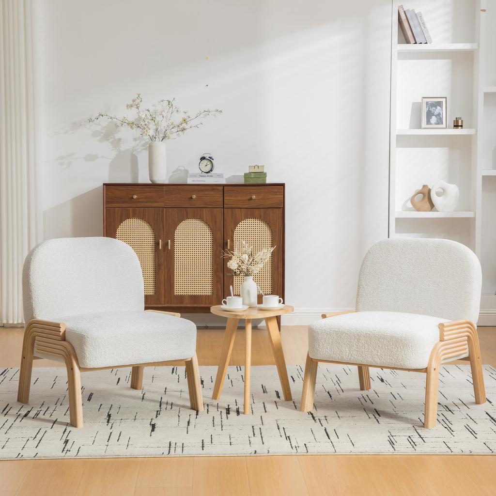 Scandinavian Fabric Lounge Chair – Soft Chenille Fabric and Sturdy Wood Frame, Ideal for Living Room & Bedroom-Ivory