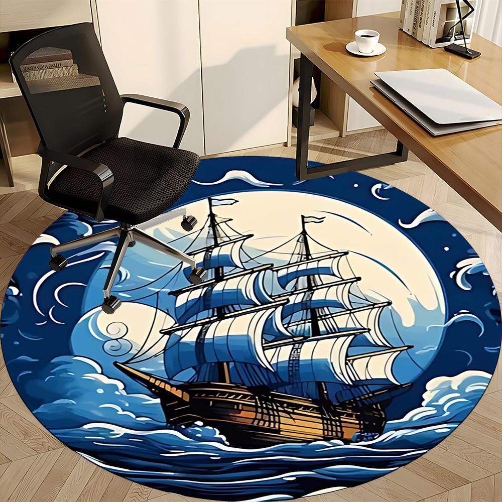 1pc Sailboat Ocean Office Round Area Rug, Under Office Chairs Bedroom Living Room Home Decor, Room Deco, Available In Various Sizes
