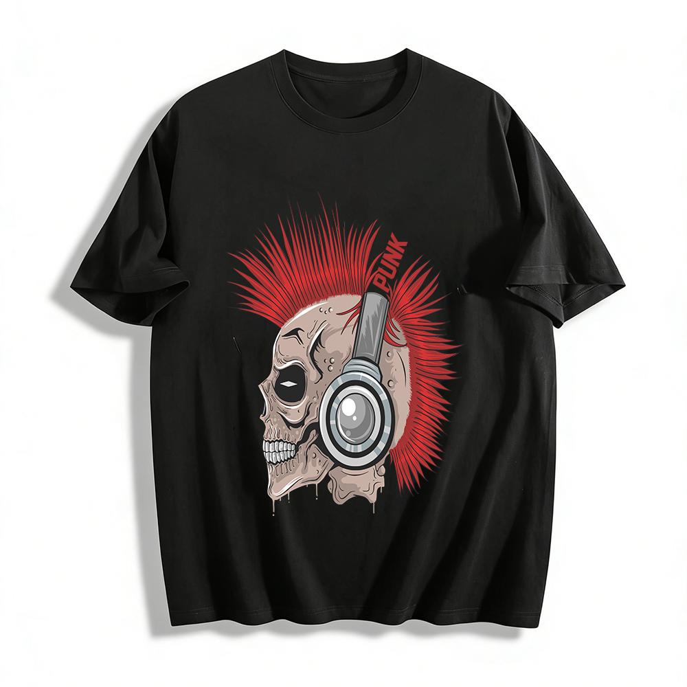 American Punk Skull Headphone Print Cool Unisex Casual T-Shirt Pure cotton T-shirt XXS