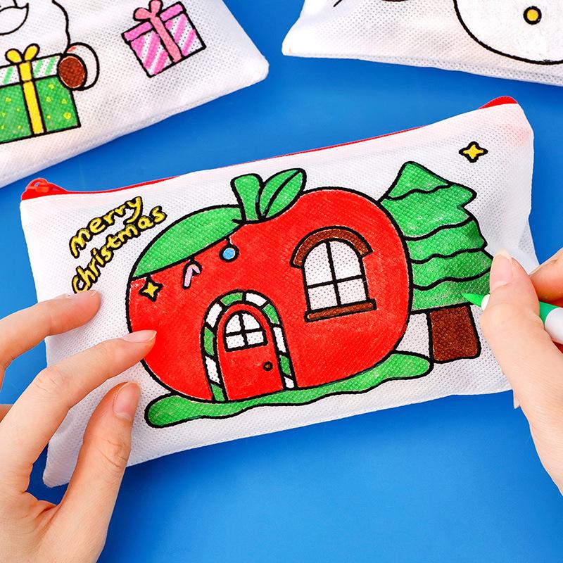 Children's Christmas DIY Pencil Case - Handmade Kindergarten Painting Bag & Cute Stationery Gift