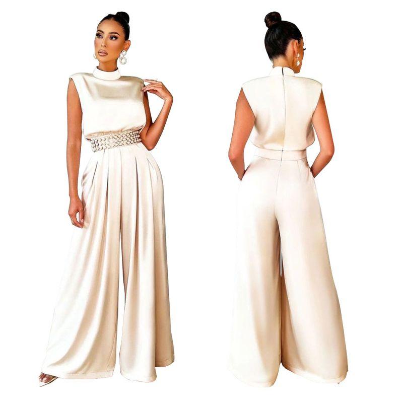 Women Sleeveless Casual Jumpsuit Fashion Female Fashionable Wide Leg Pants Fitted Waist Jumpsuit