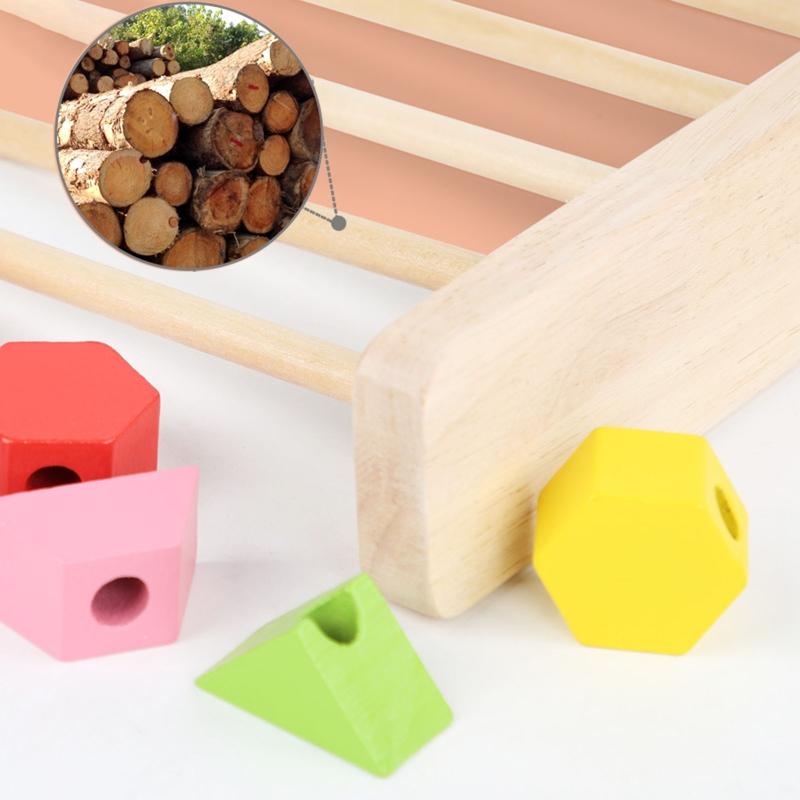 Learning Plugging Block Toy Shape & Color Sorting Game Wooden Beading Toy Stacking Puzzle Interactive Toddler Fun Gift