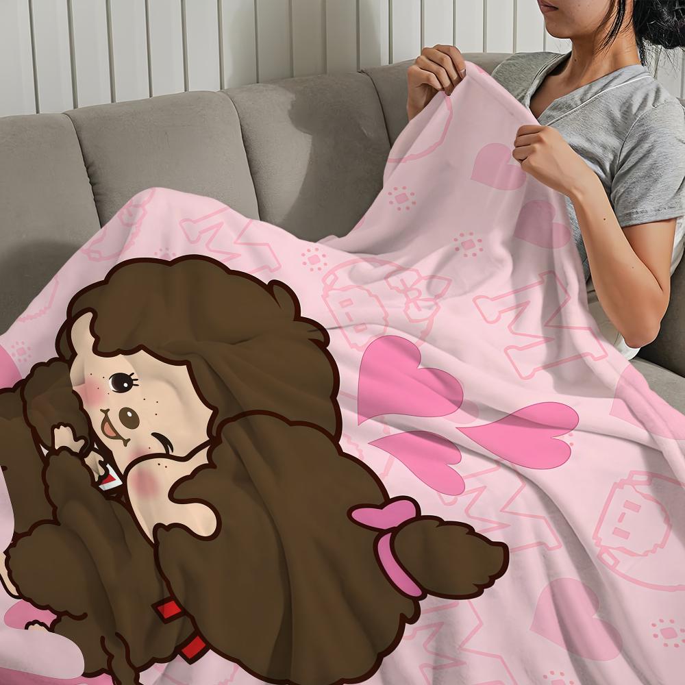 fashion cartoon art couple cute M-Monchhichi Flannel warm comfort soft plush blanket for sofa living room bedroom travel gift