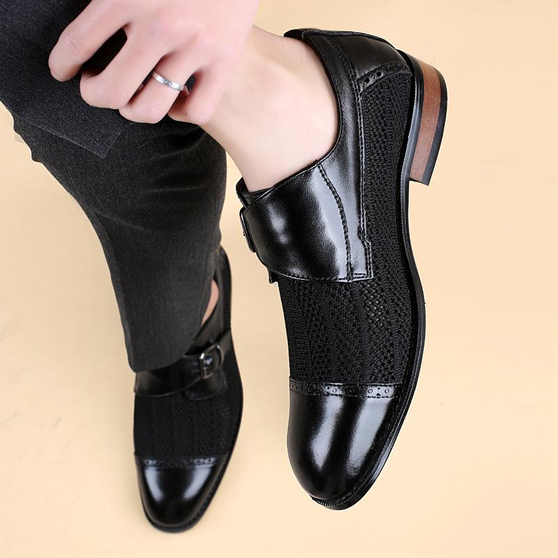 Fashion Outdoor Men Business Footwear Hollow Out Men Casual Shoes Genuine Leather Male Oxfords Shoes All-match Men Shoes for Wedding