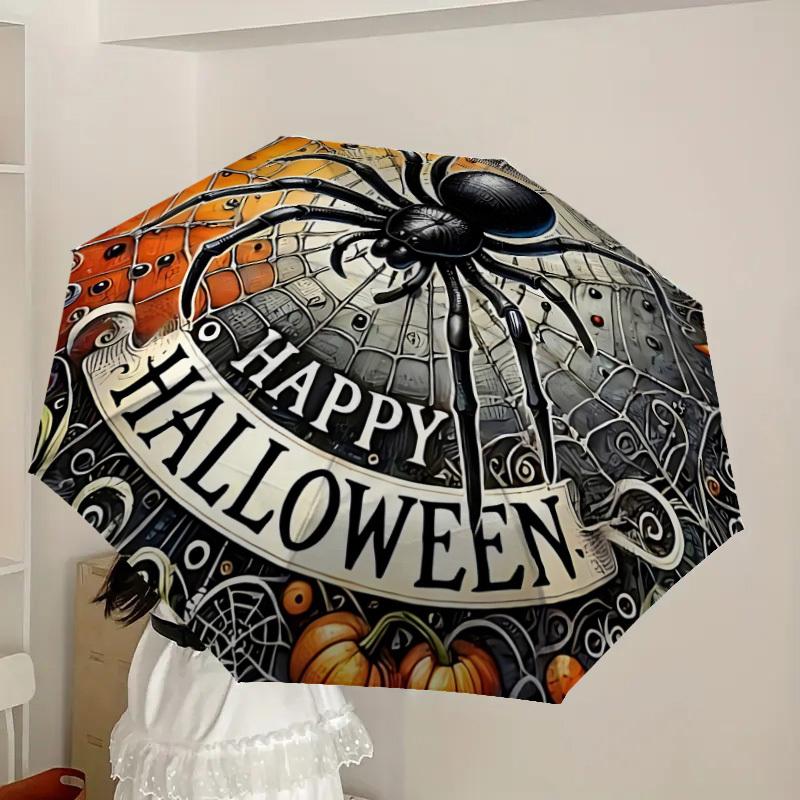 1PC Halloween Spider Automatic Folding Umbrella - Compact 8-Rib Design, Durable Plastic & Iron, Lightweight for Outdoor Daily Use, Festive Gift007