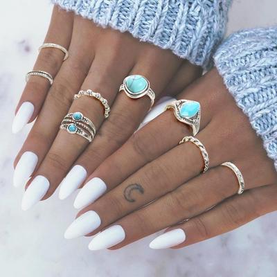 Exclusive Turquoise Knuckle Ring Set: 8-Piece European & American Fashion Jewelry