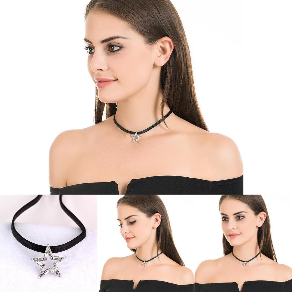 Snygg Svart Stjärna Chokerhalsband För Kvinnor Med Geometrisk Design Och Glittrande Kristaller