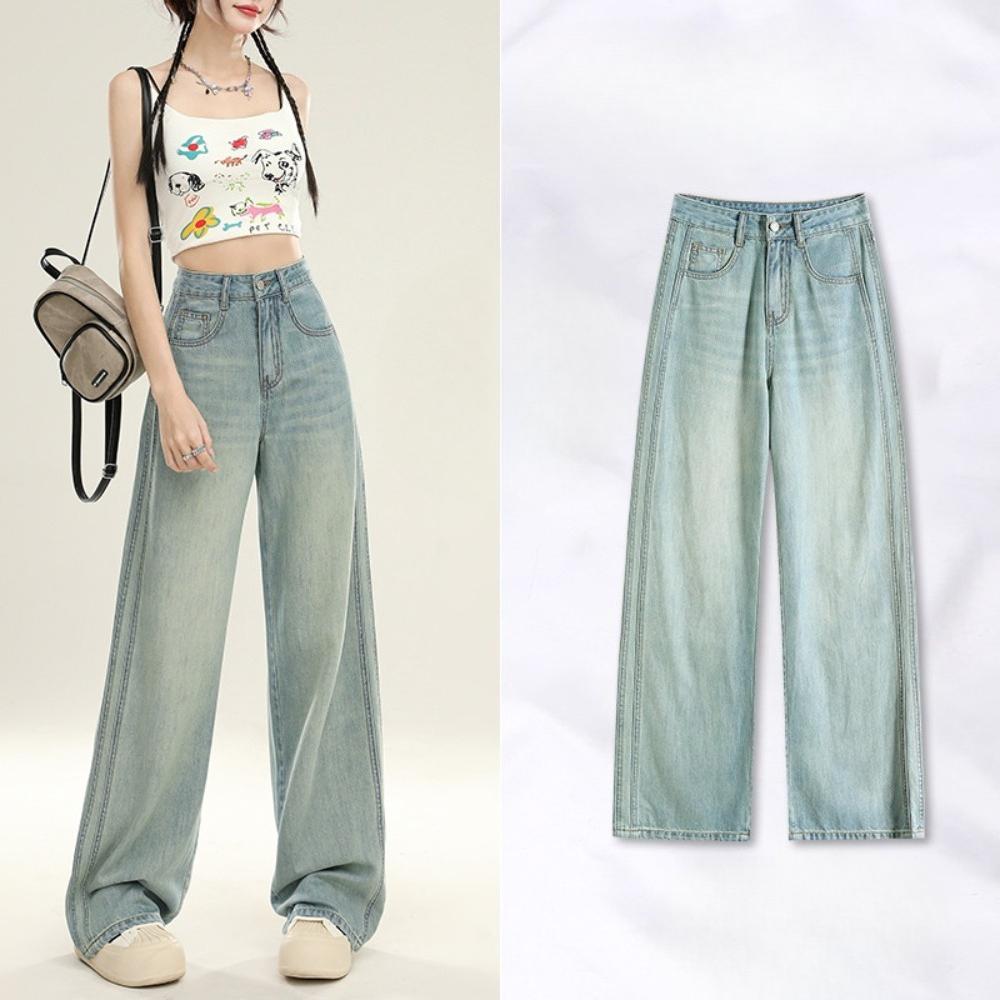 Women's High Waist Wide Leg Jeans Loose Fit Tencel Denim Pants Casual Long Trousers For Summer