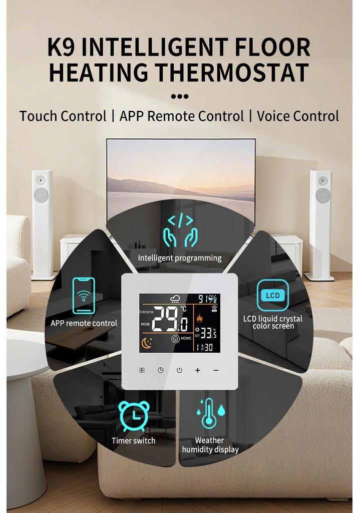 Smart WIFI Color Screen Thermostat for Gas Boilers and Water Underfloor Heating