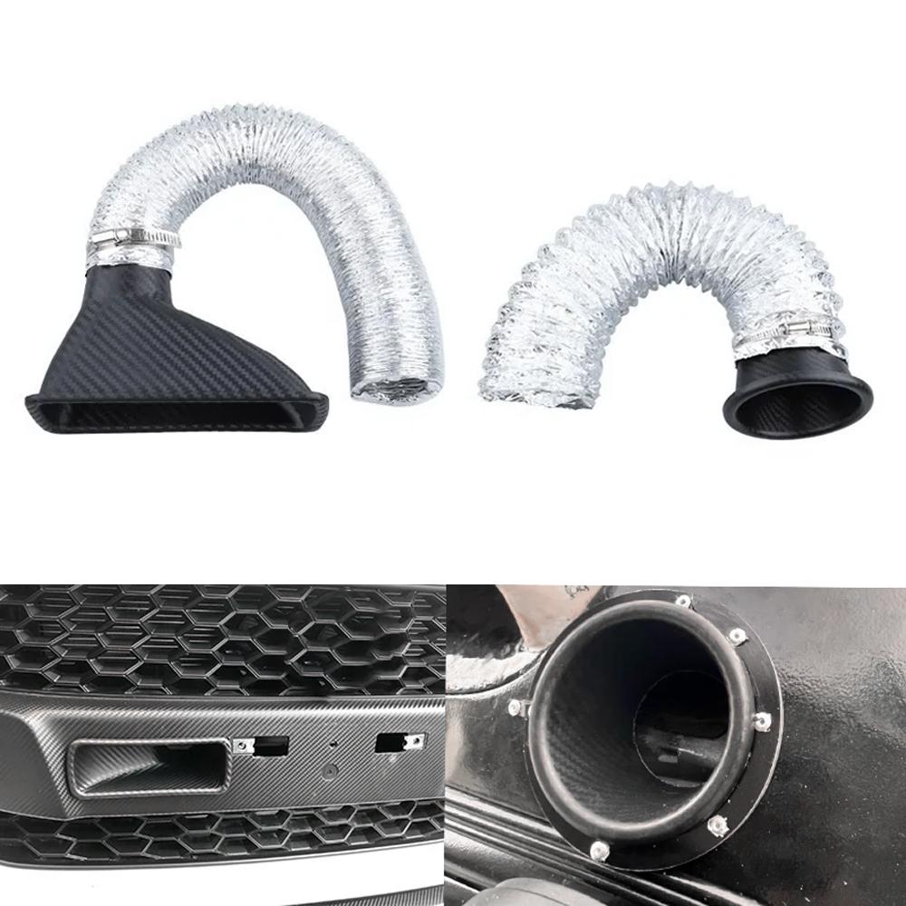 1pcs Car Front Bumper admission air Turbo Air Intake Pipe Kit ABS Turbine Inlet Kit Pipe Air Funnel Carbon Fiber Look