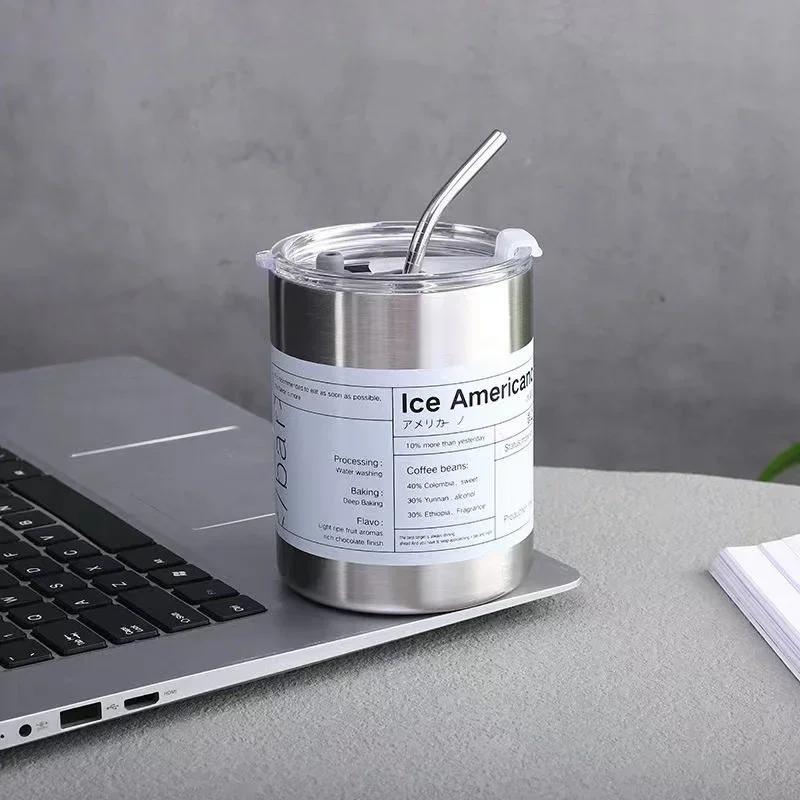 

320/600ML Coffee Cup Stainless Steel Double-layer Straw Cup Portable Ice American Coffee Mug Home Office Insulation Cups Gift 50ml