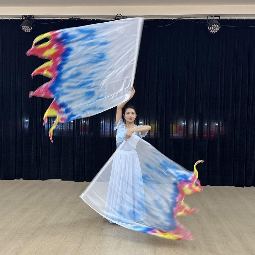Multicolor Rectangle Flags with Telescopic Sticks Colorful Scarves Flag  Dance Performance